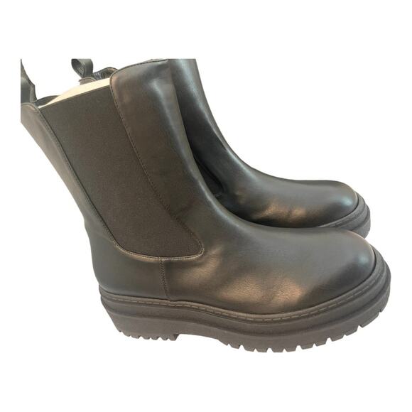 Good American Ankle Chelsea Boots Combat Lug Sole Pull On Leather Black Size 14 - Picture 5 of 10